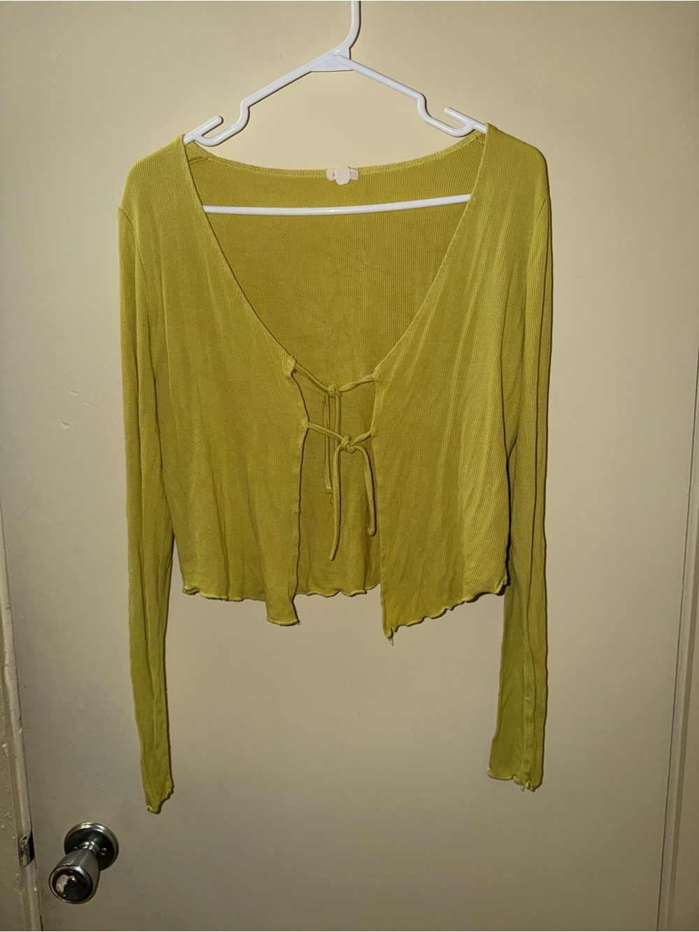 Garage Olive Green Tie-Front Cropped Top